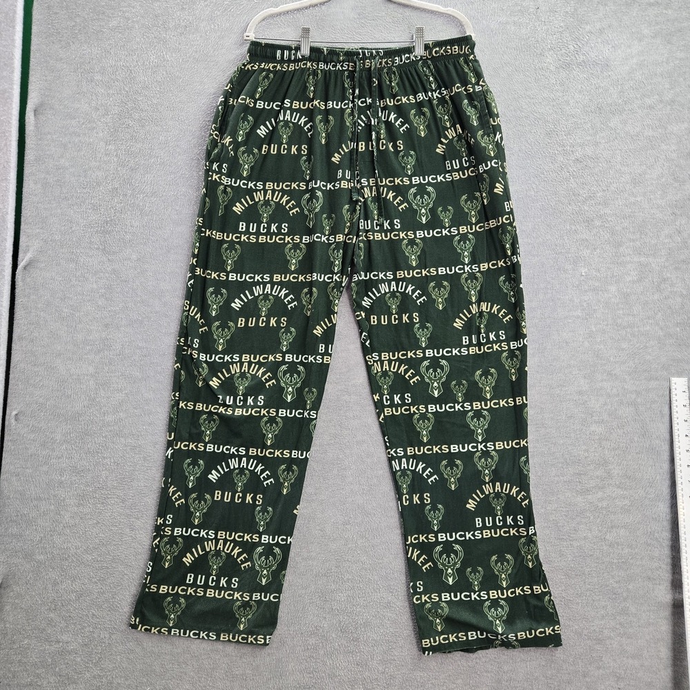 Milwaukee Bucks Men Sleepwear L Green Graphic Print Pajama Pants Drawstring